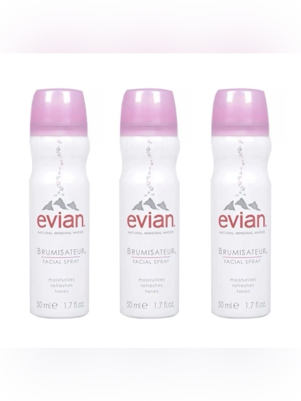 Evian Facial Spray with Natural Mineral Water ~ 1.7 fl.oz. ( Lot of 3 )